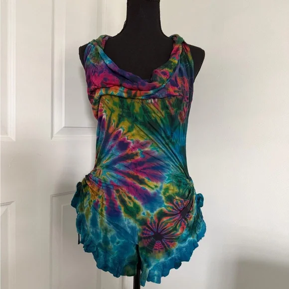 Sexy women Vibrant Tie-Dye Sleeveless Romper - Picture 1 of 5